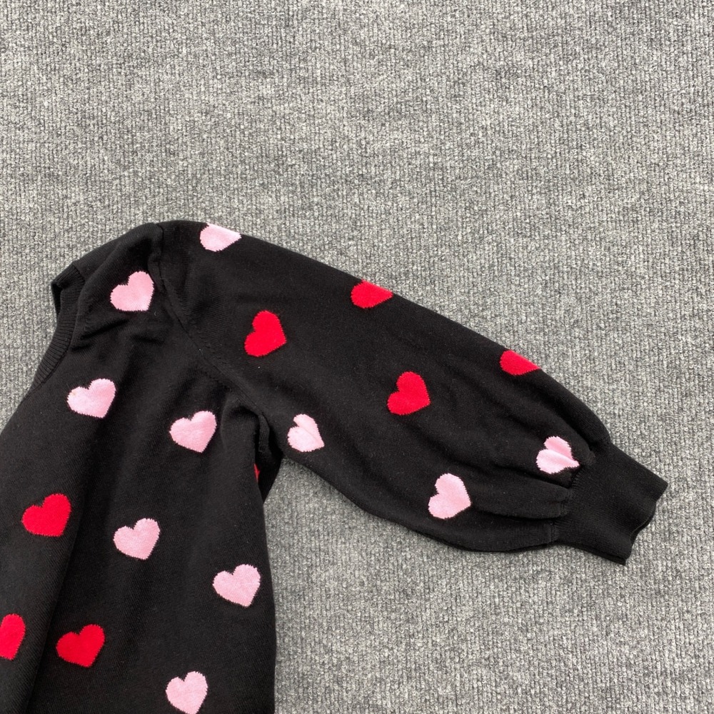 Adrianna Papell Heart Sweater Womens Large Black Pink Red Knit Pullover Romantic - Picture 8 of 9